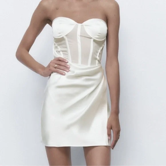 Zara NWT White Corset/ Bustier Mini Dress - Picture 1 of 7